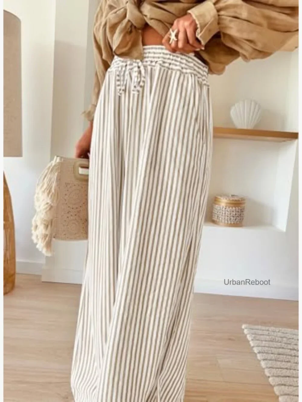 Wide Leg Palazzo Pants with Pockets Drawstring Elastic Waist - Picture 3 of 7
